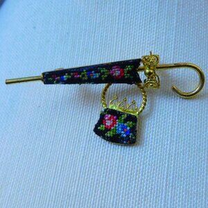 VINTAGE UMBRELLA WITH PURSE BROOCH
